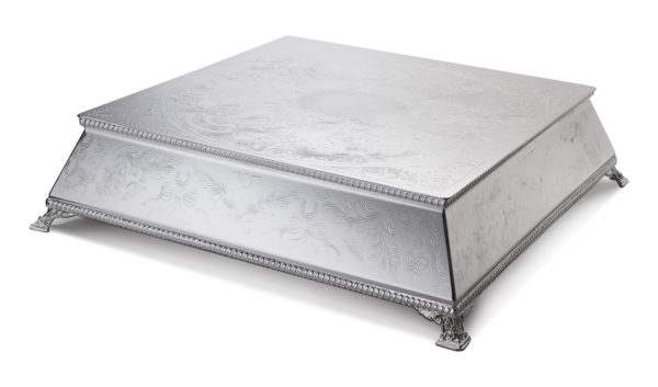 Top of the range premium quality 16" square silverplated wedding cake stand with flared sides and cast feet.